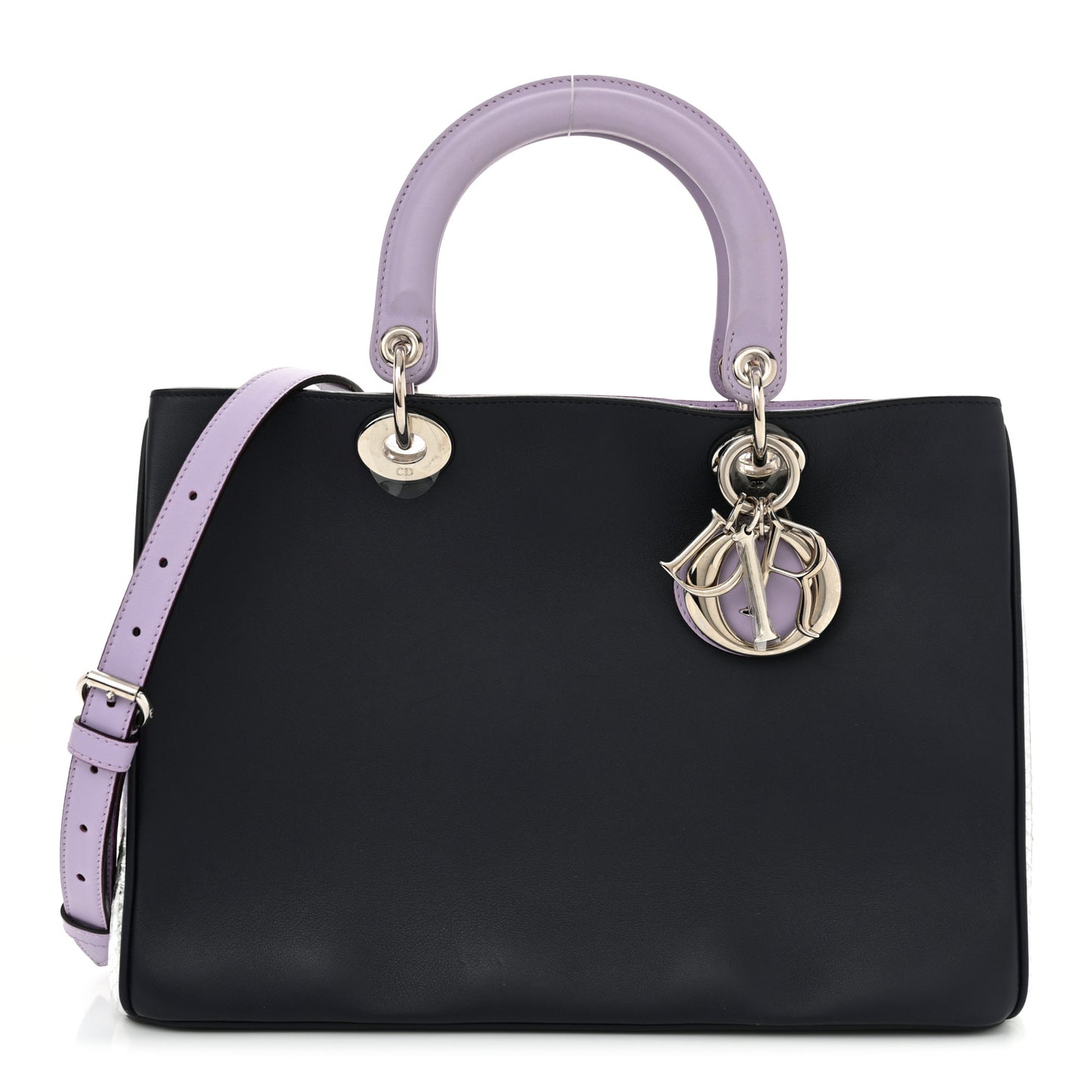 Calfskin Snakeskin Medium Diorissimo Tote Navy Purple Silver