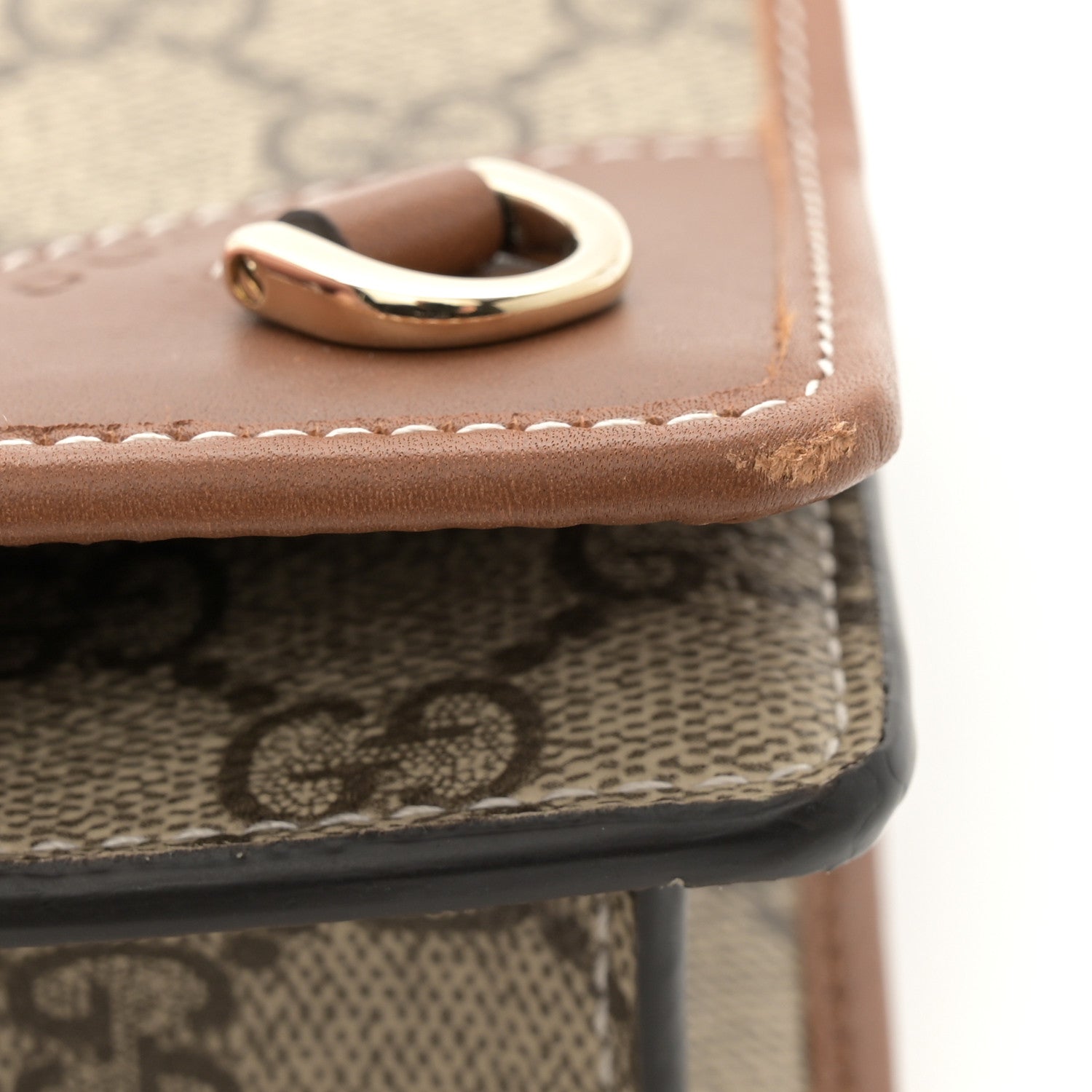 Gucci GG Supreme Monogram Textured Calfskin Emblem Super Mini Shoulder Bag Beige Dark Brown 11 of 13
