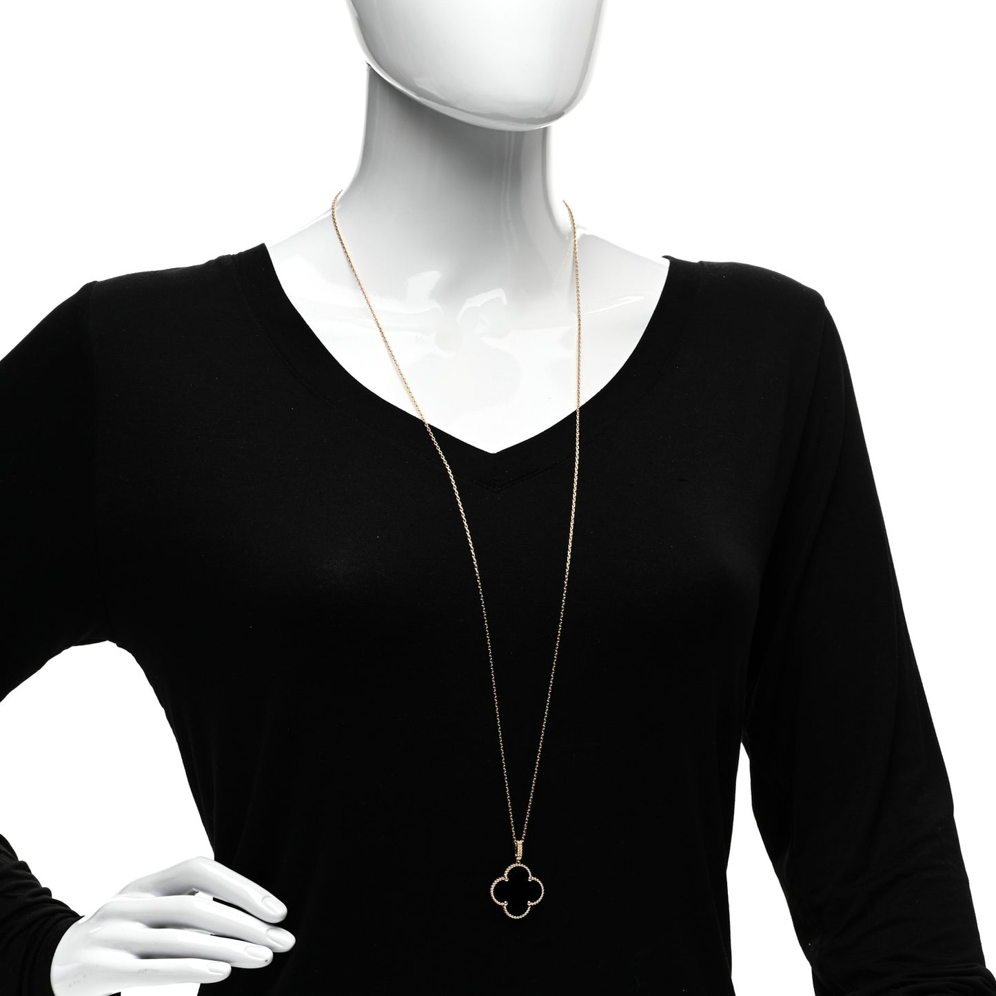 18K Yellow Gold Black Onyx Magic Alhambra Pendant Necklace