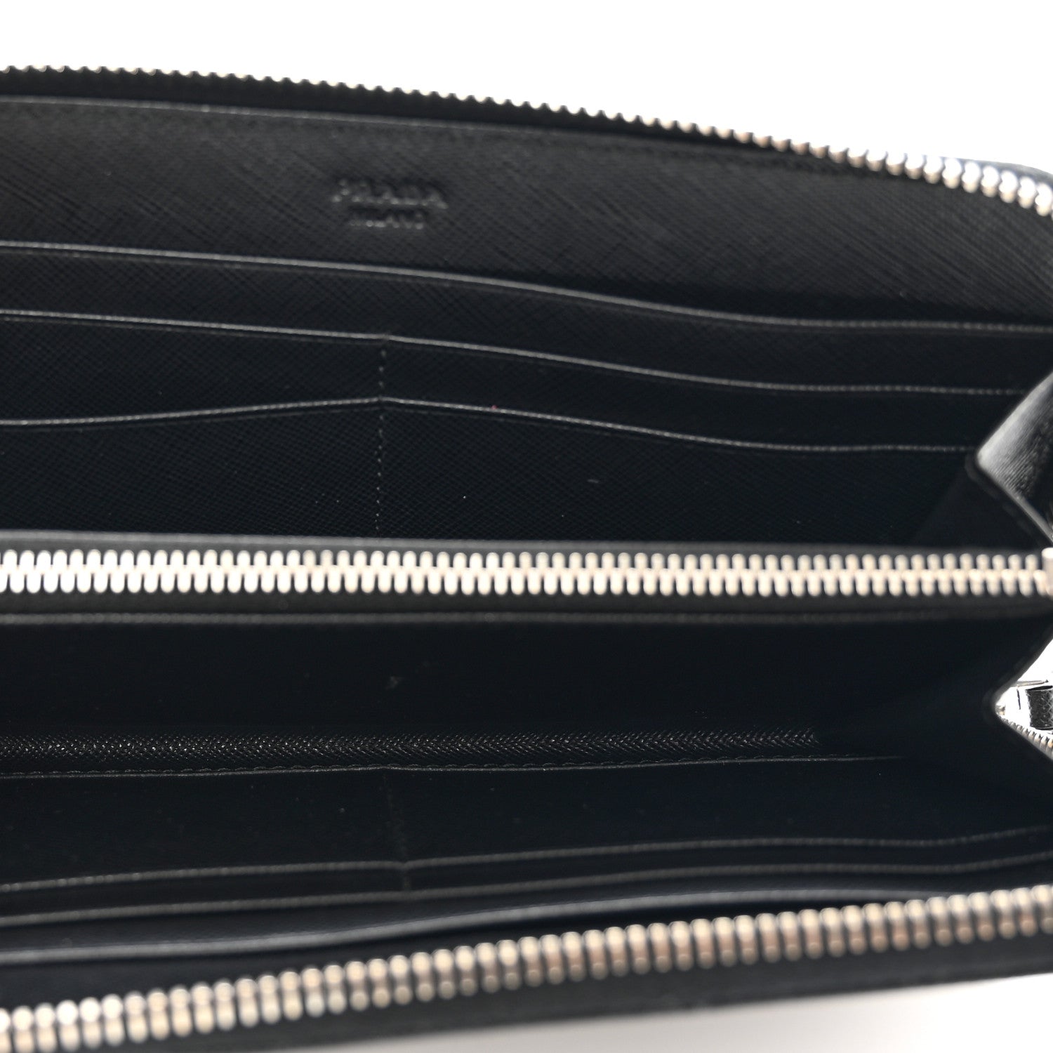 Prada Saffiano Triangle Zip Around Wallet Black 5 of 7