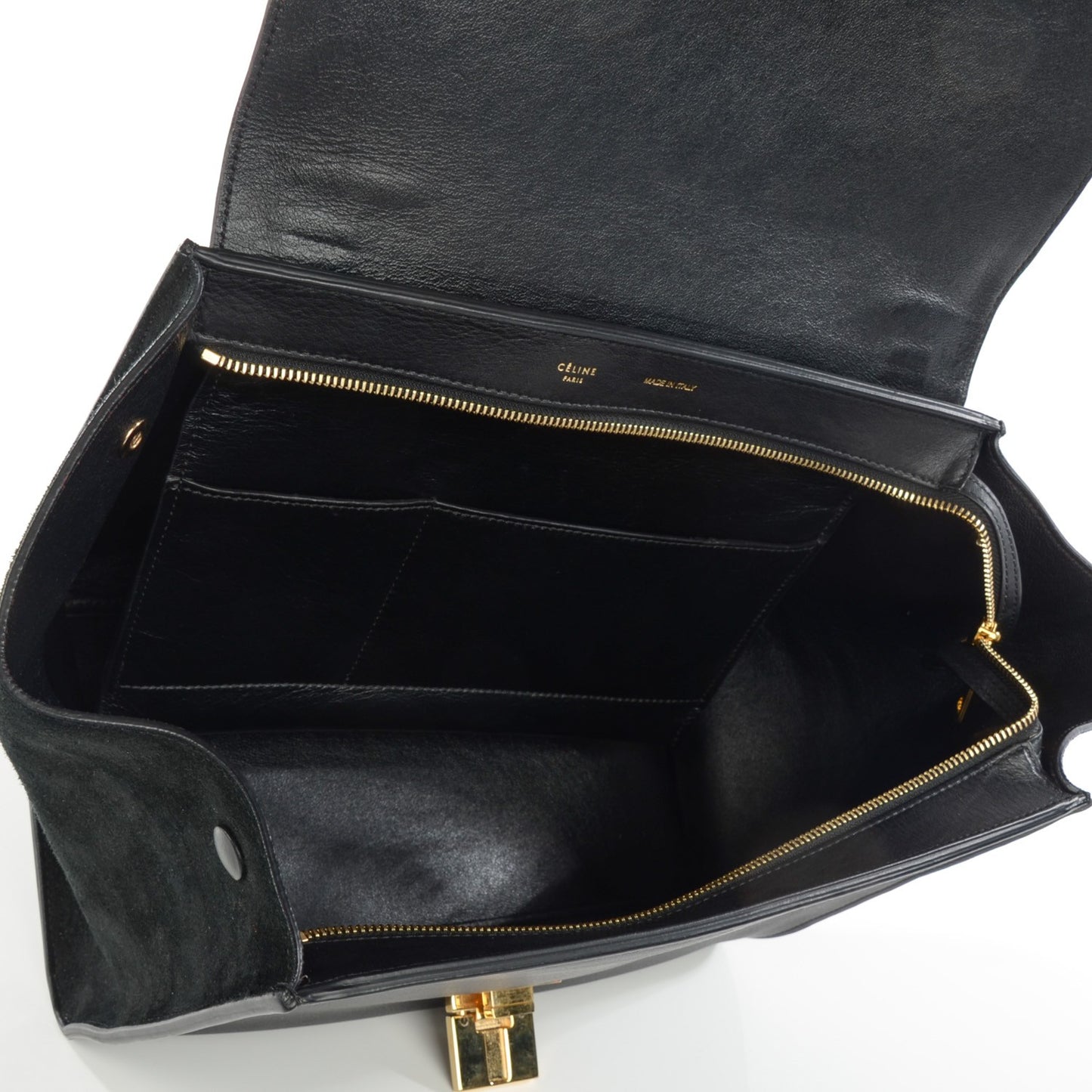 Crocodile Embossed Calfskin Suede Medium Trapeze Black