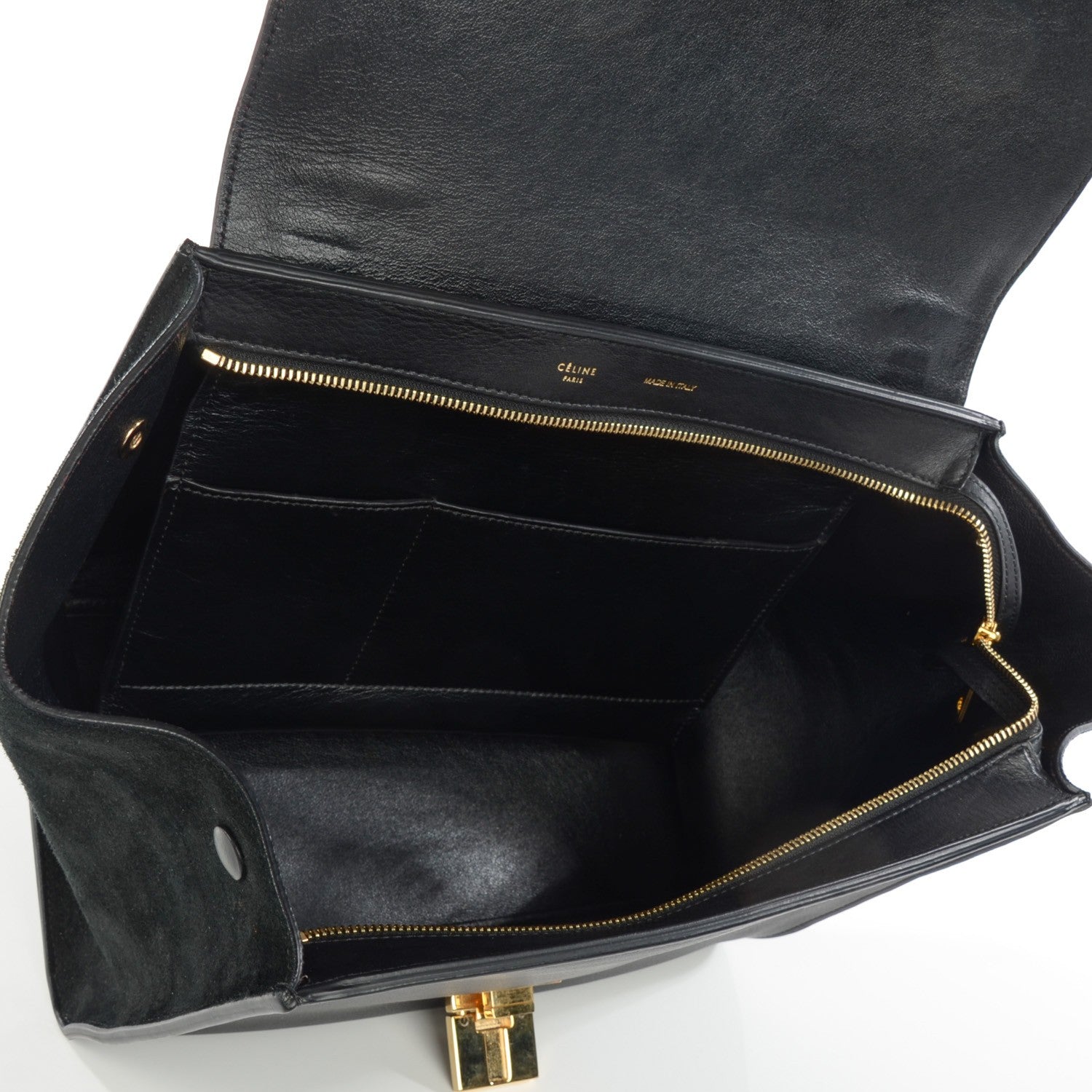 Celine Crocodile Embossed Calfskin Suede Medium Trapeze Black 5 of 10