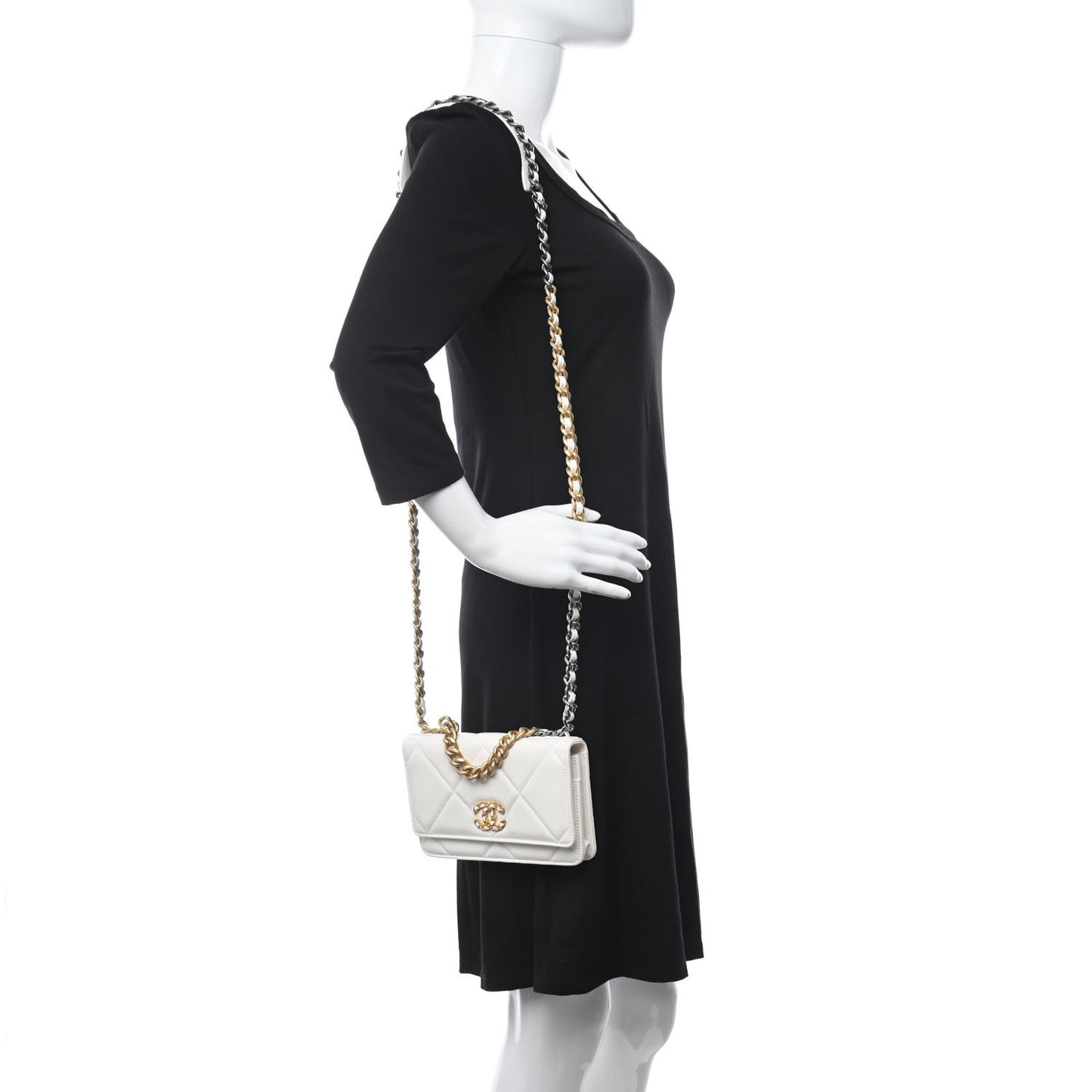Lambskin Quilted Chanel 19 Wallet On Chain WOC White
