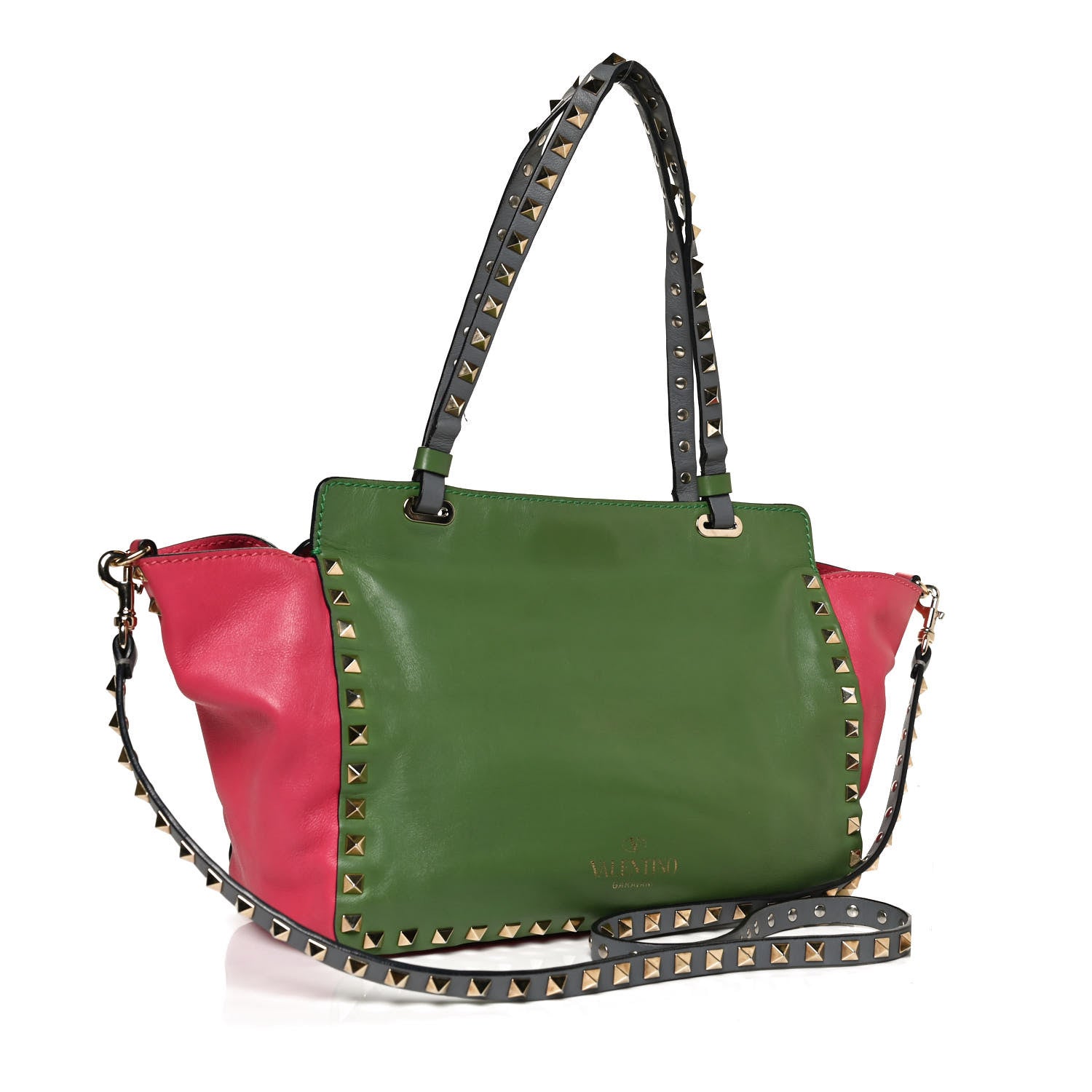 Valentino Garavani Vitello Colorblock Small Rockstud Tote Deep Rose Clover Grey Scarlet 4 of 22