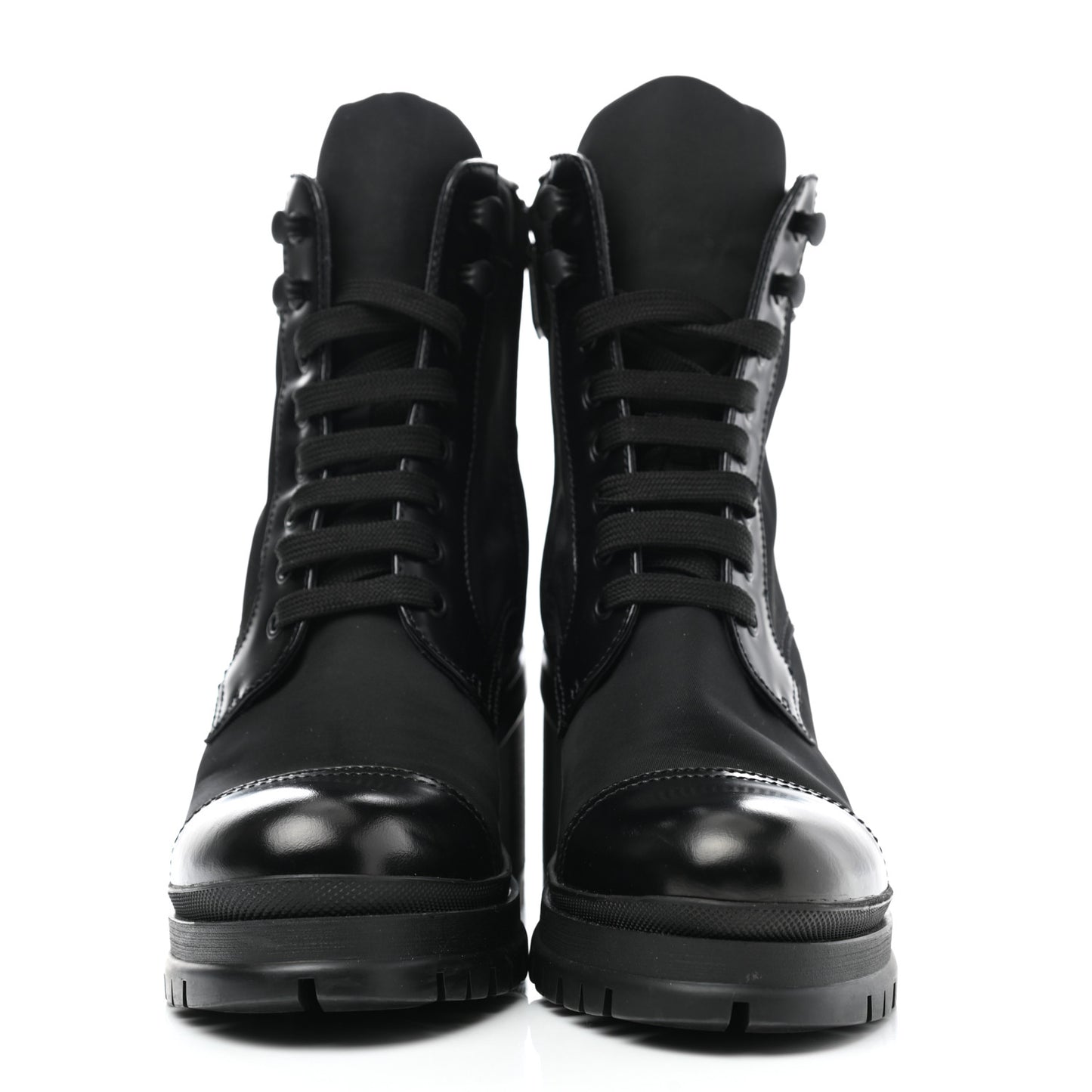 Spazzolato Re-Nylon Metal Triangle Logo Lace Up 85mm Boots 38 Black
