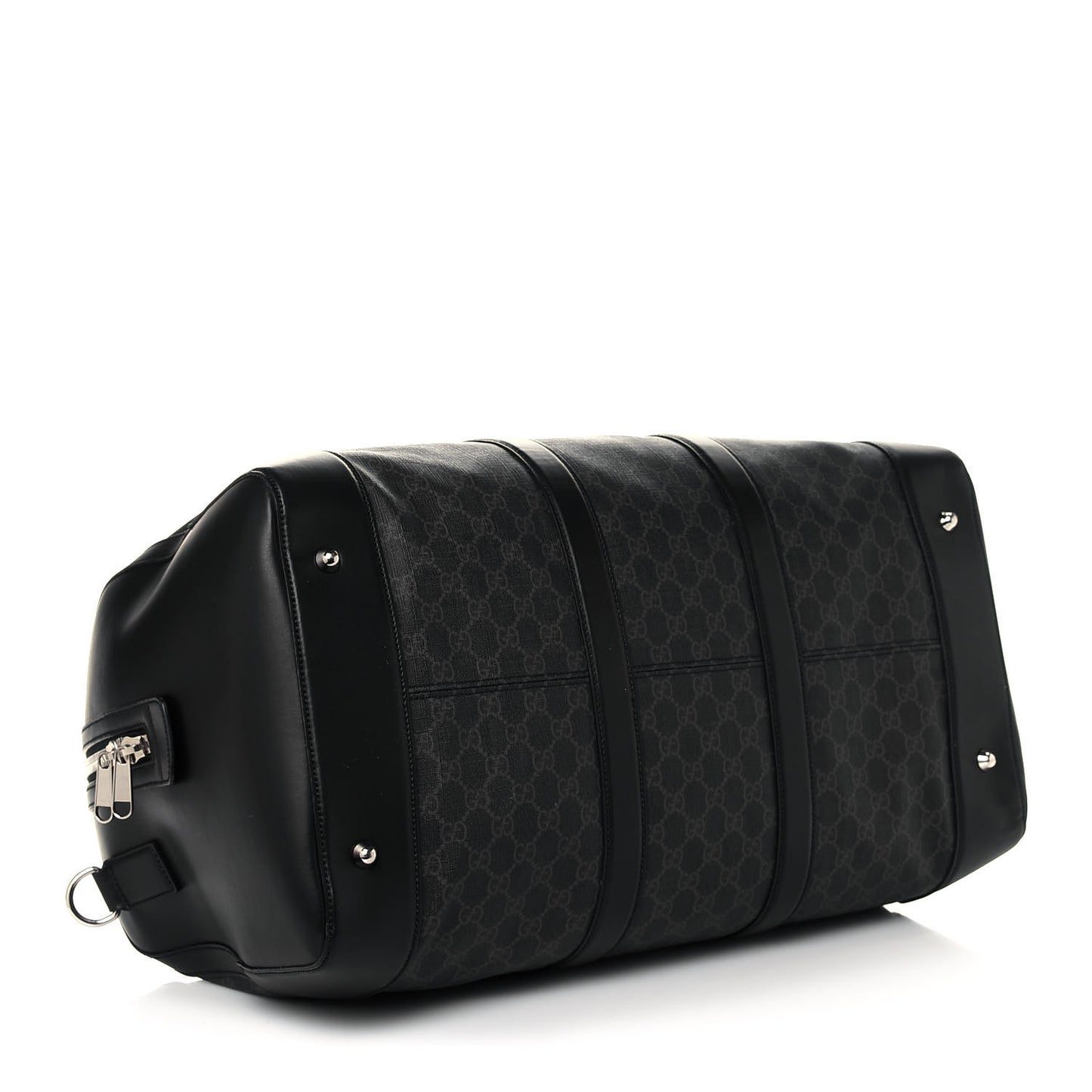 Soft GG Supreme Monogram Appia Calfskin Web Large Carry On Duffle Bag Black Grey