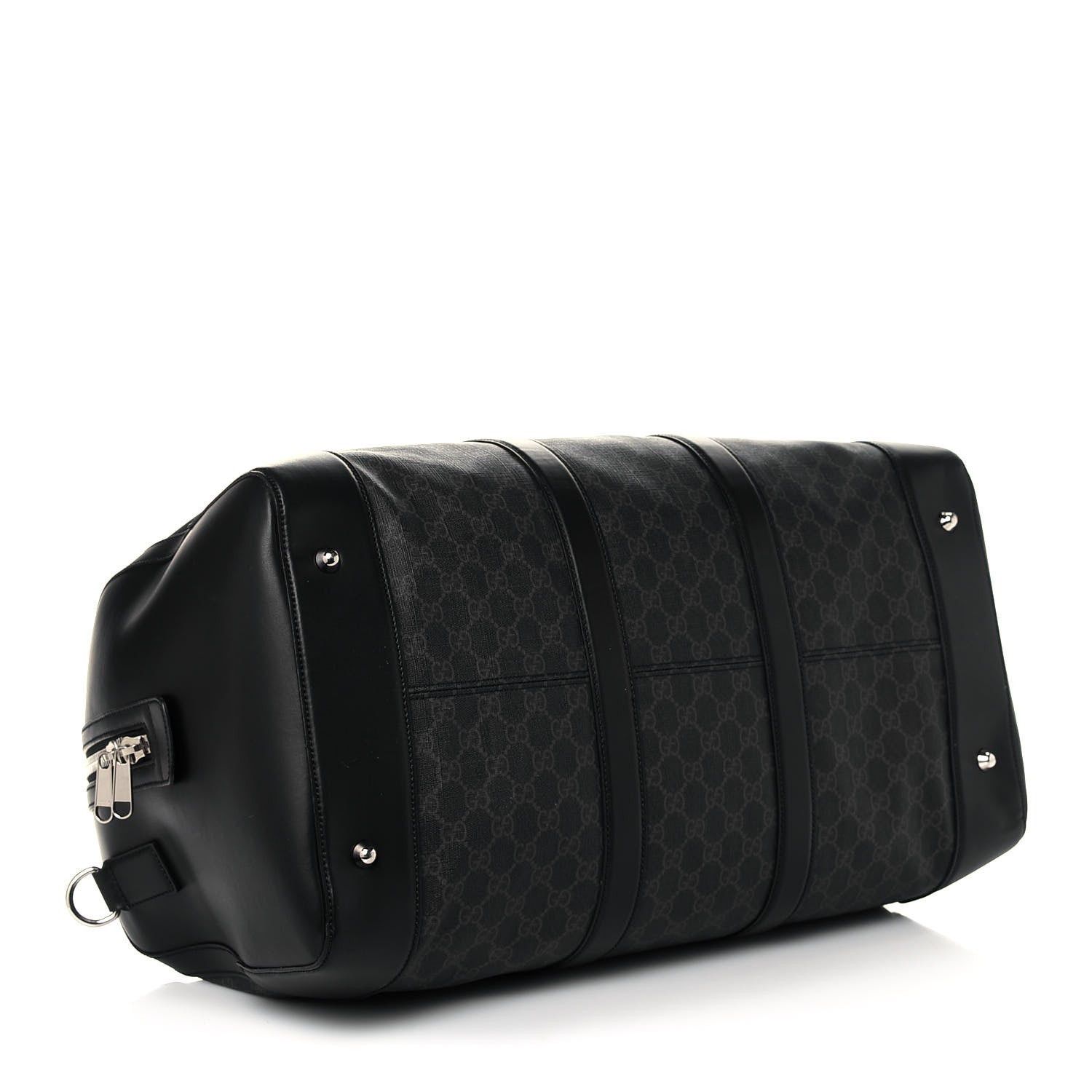 Gucci Soft GG Supreme Monogram Appia Calfskin Web Large Carry On Duffle Bag Black Grey 4 of 15