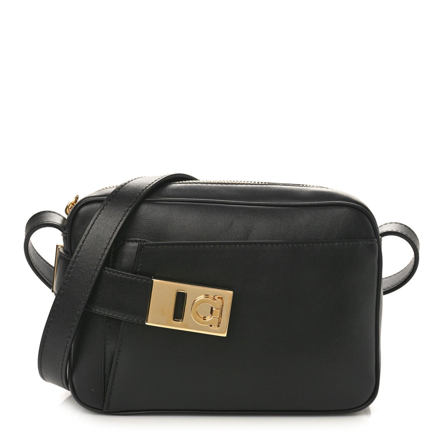 Salvatore Ferragamo Calfskin Gancio Small Camera Case Black 1 of 8