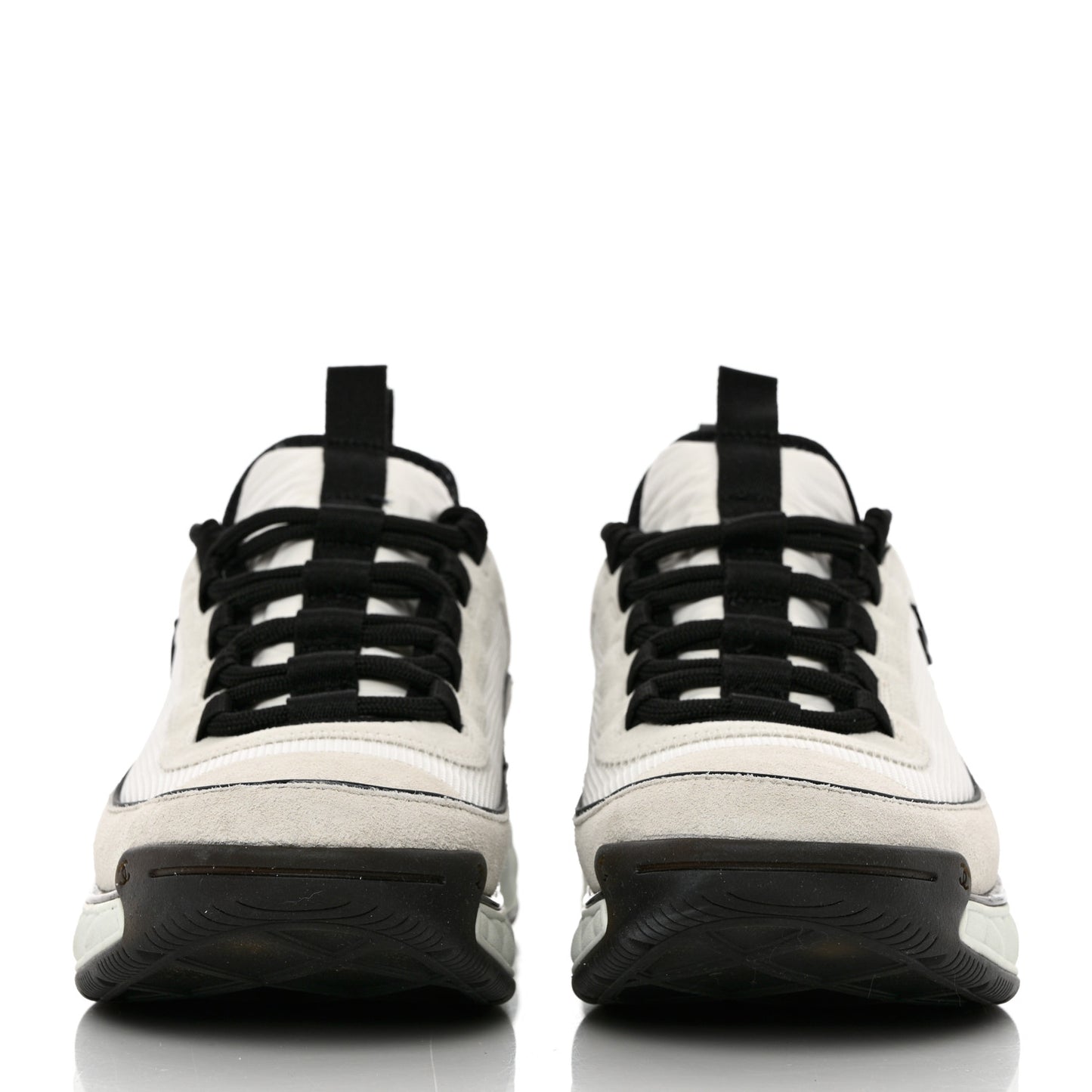 Velvet Calfskin Mixed Fibers CC Sneakers 39.5 Ivory Black