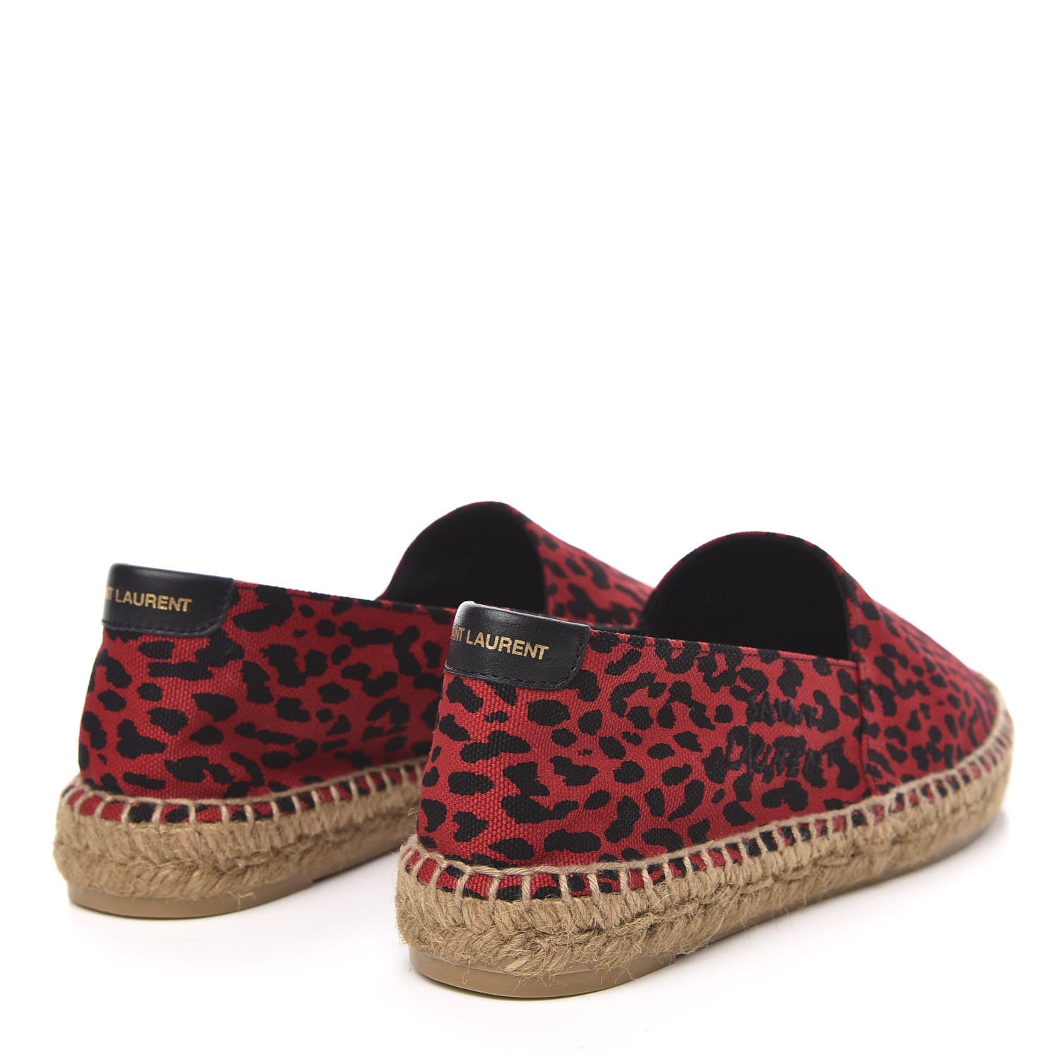 Saint Laurent Canvas Leopard Print Espadrilles 37.5 Red Black 4 of 11