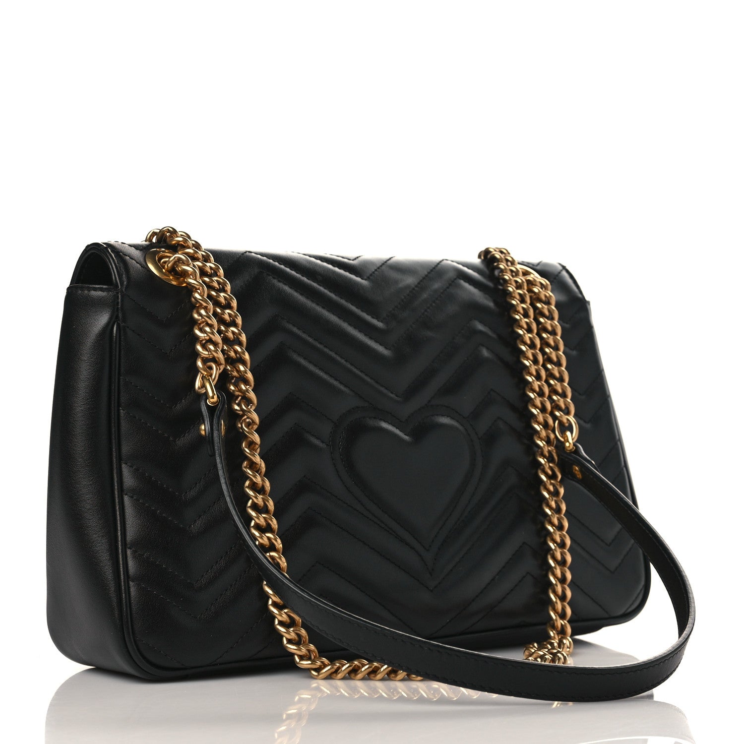 Gucci Calfskin Matelasse Medium GG Marmont Shoulder Bag Black 2 of 8