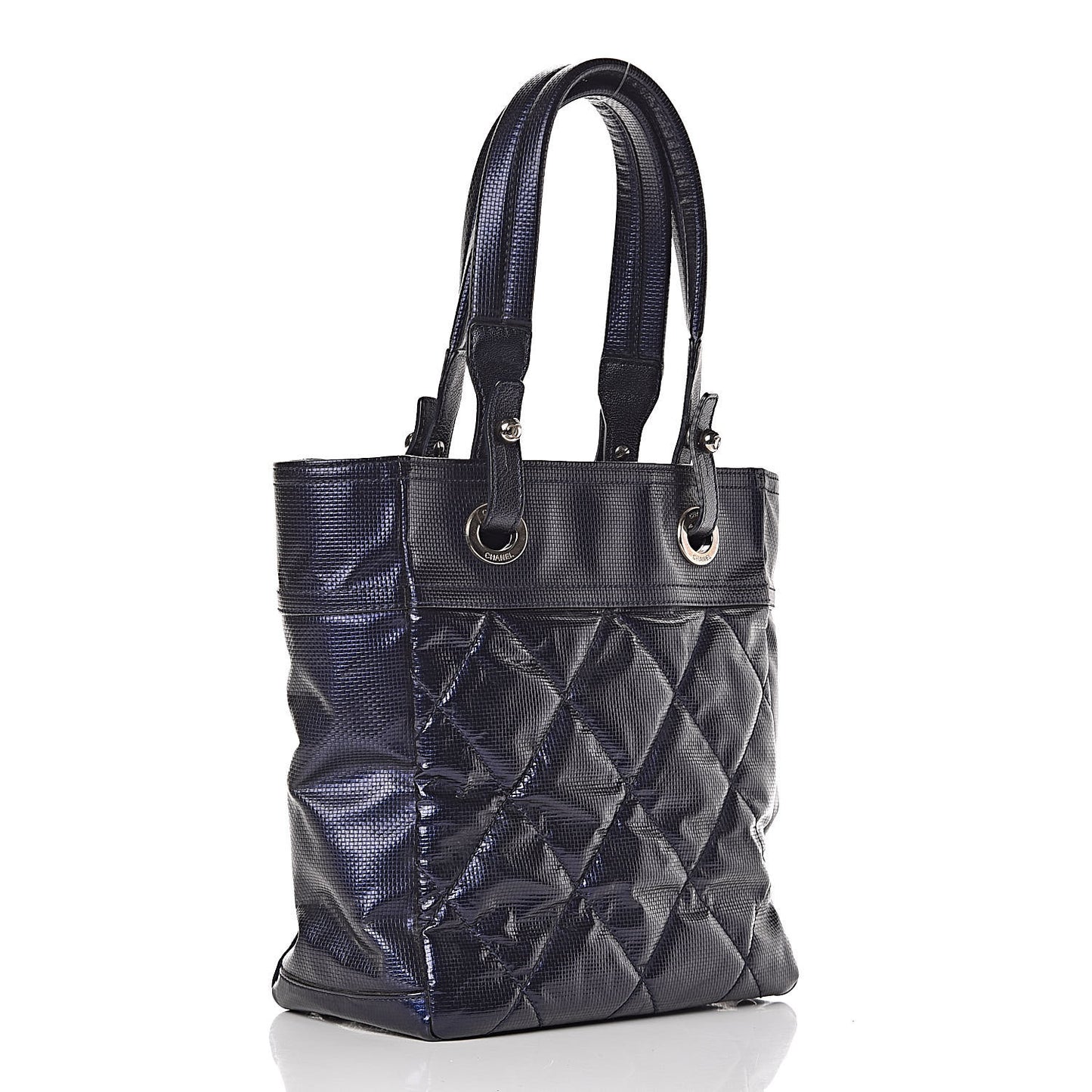 Metallic Coated Canvas Quilted Small Paris Biarritz Tote Blue
