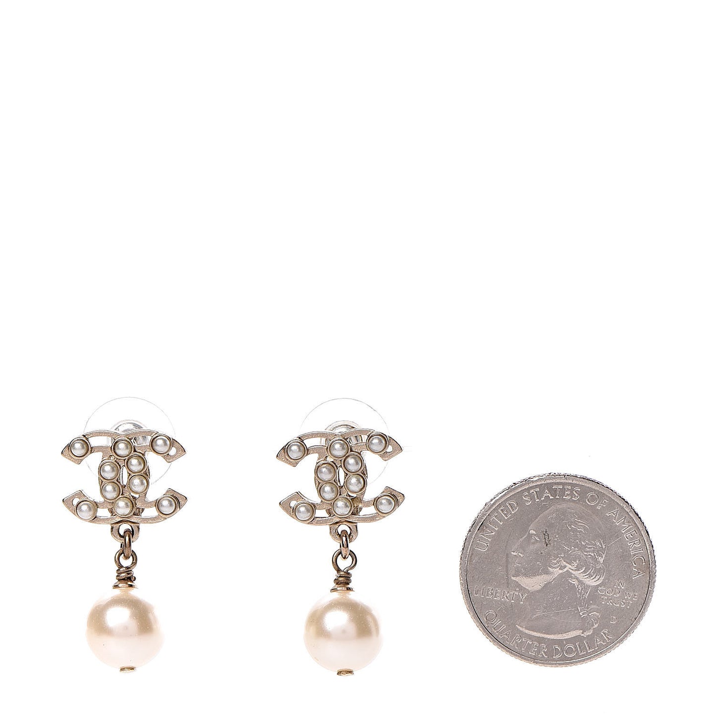 Pearl CC Drop Earrings Light Gold
