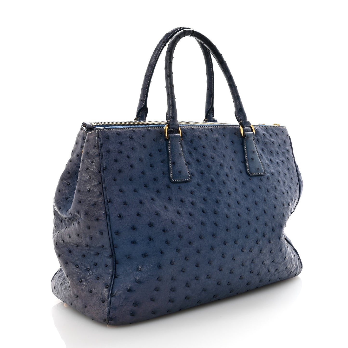Ostrich Medium Galleria Double Zip Tote Cobalto