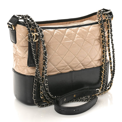 Chanel Aged Calfskin Quilted Medium Gabrielle Hobo Beige Black 3 of 10