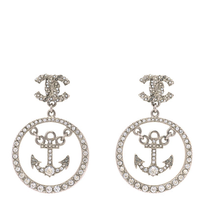 Chanel Crystal Pearl CC Anchor Drop Earrings Silver 1 of 4