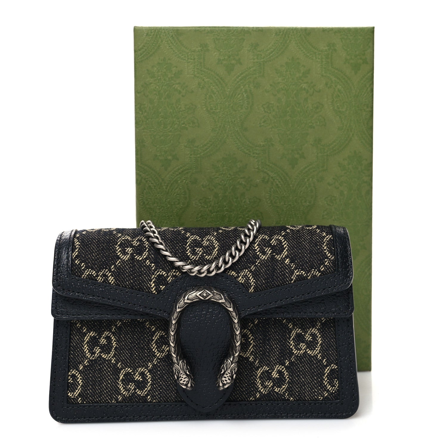 Gucci Jacquard Black Denim GG Monogram Super Mini Dionysus Shoulder Bag Black Ivory 10 of 10