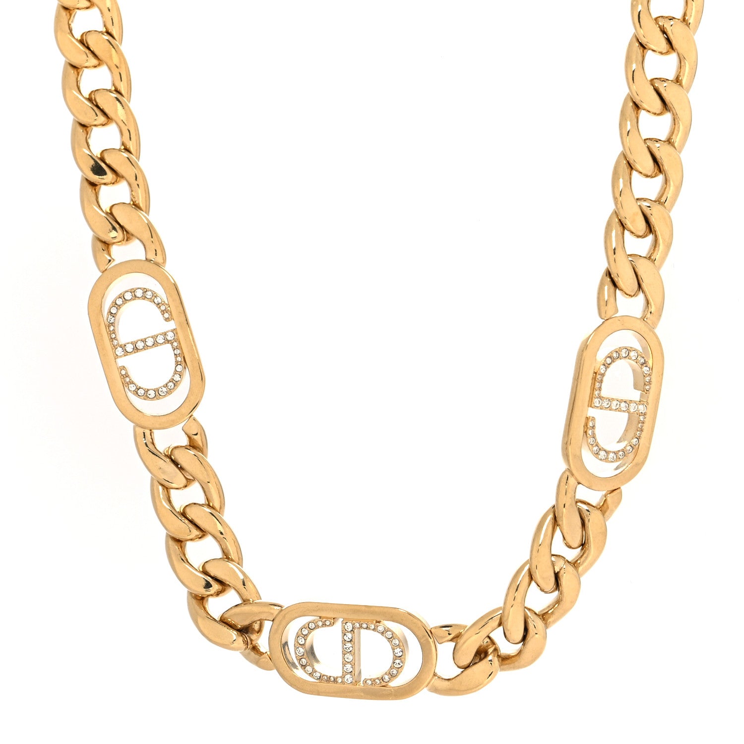 Christian Dior Metal Crystal 30 Montaigne Necklace Gold 1 of 5