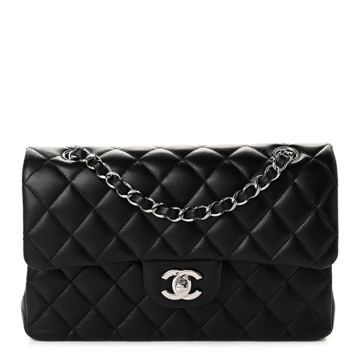Lambskin Quilted Small Double Flap Black