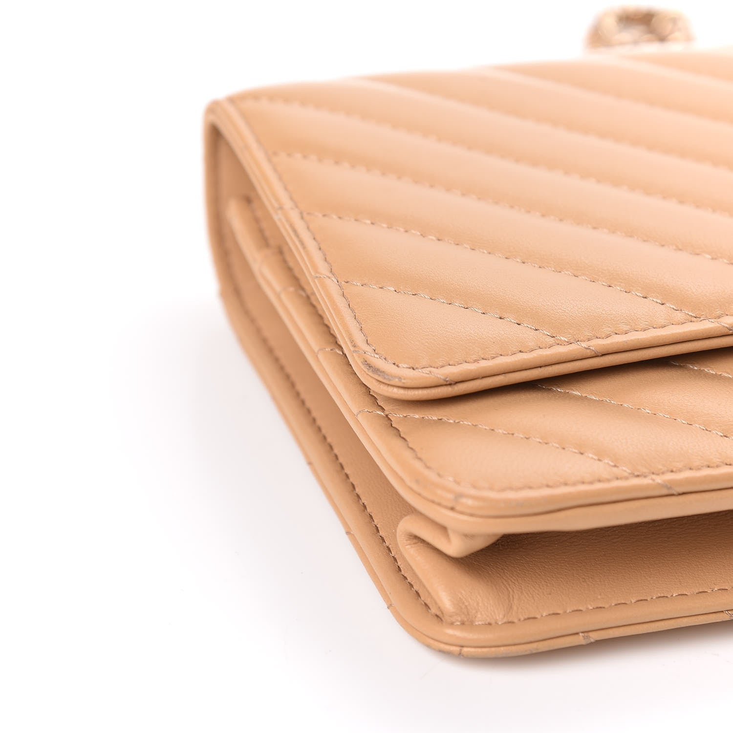 Chanel Lambskin Chevron Quilted Trendy CC Wallet On Chain WOC Beige 11 of 14