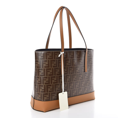 Fendi Glazed Fabric Vitello Century FF 1974 Stamp Patch Shopping Tote Mogano Panna Caramello 3 of 9