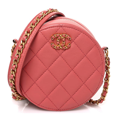 Chanel Goatskin Quilted Chanel 19 Round Clutch With Chain  Coral 1 of 9