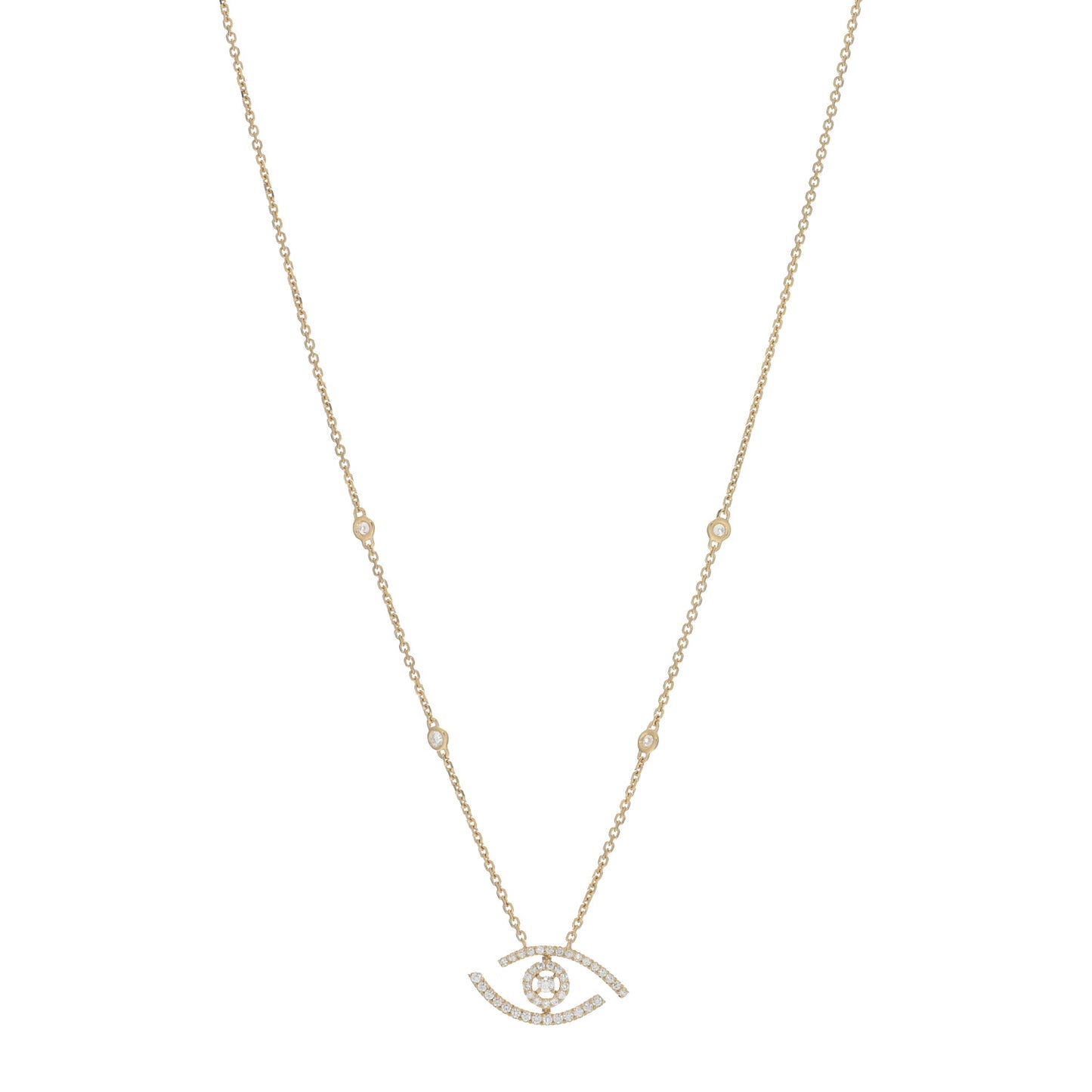 18K Yellow Gold Diamond Lucky Eye Pendant Necklace