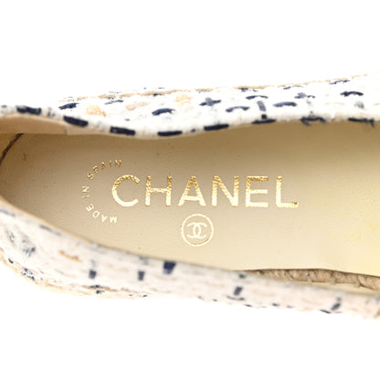 Chanel Tweed Grosgrain CC Espadrilles 38 White Beige Black 8 of 9