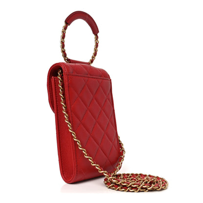 Chanel Caviar Quilted Chain Handle Round Phone Holder Red 3 of 11