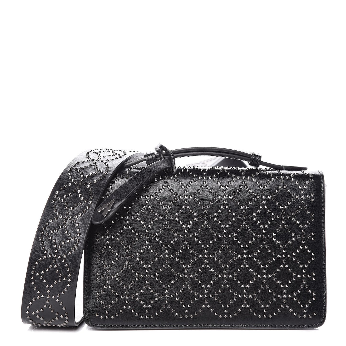 Calfskin Arabesque Studded Medium Franca Crossbody Black