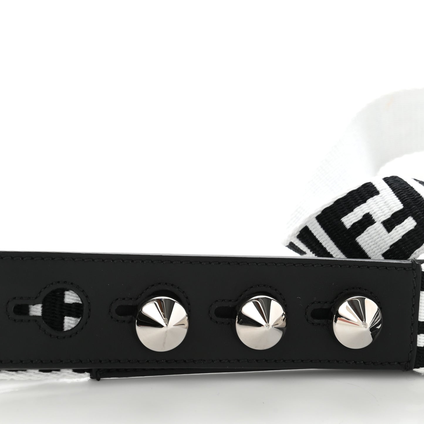 Canvas Calfskin FF 1974 Studded Strap You Black White