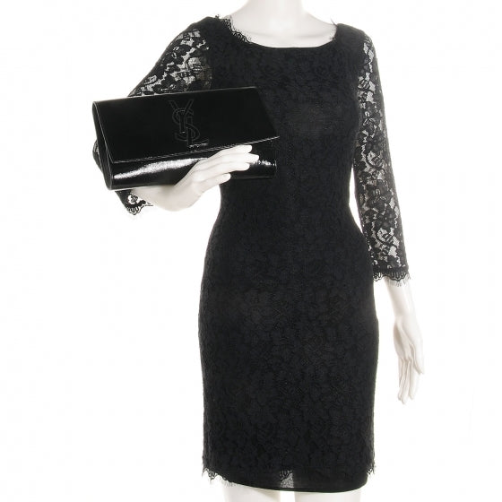 Textured Patent Monogram Large Belle De Jour Clutch Black