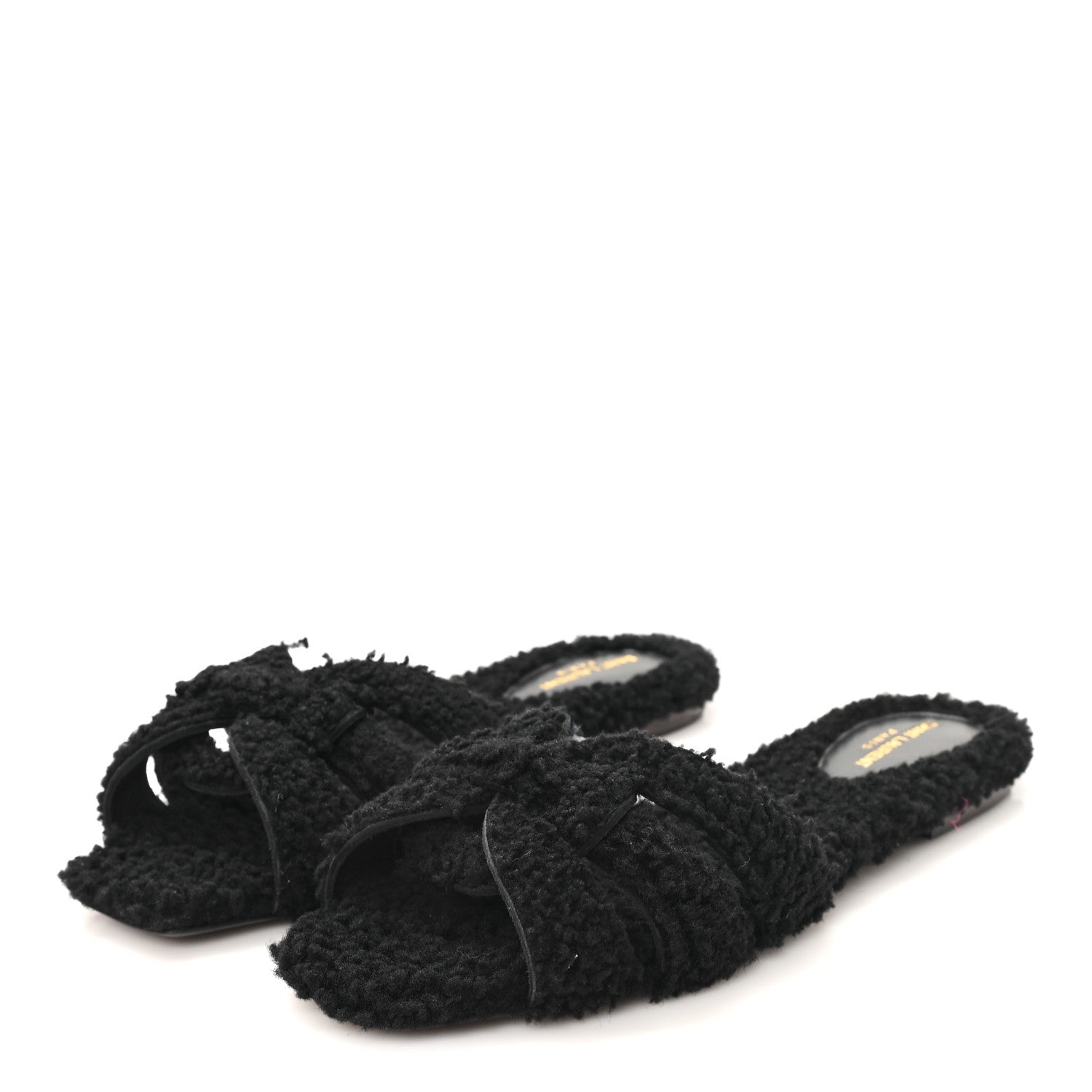 Saint Laurent Shearling Tribute Flat Mules 38 Black 4 of 10