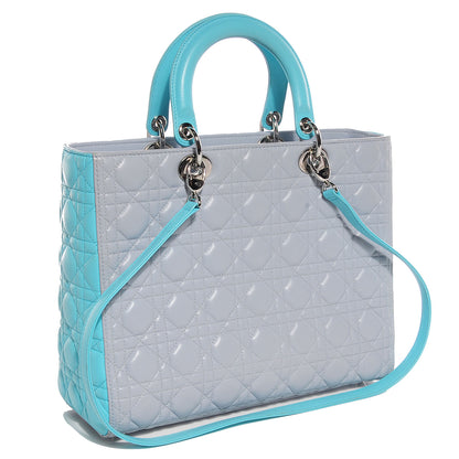 Christian Dior Lambskin Cannage Large Lady Dior Grey Turquoise 3 of 8