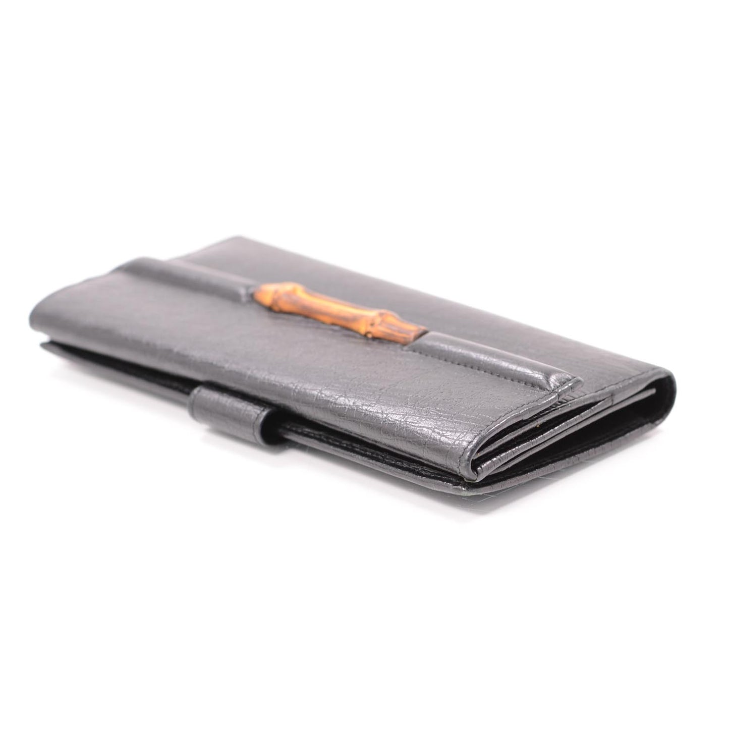 Leather Bamboo Continental Wallet Black