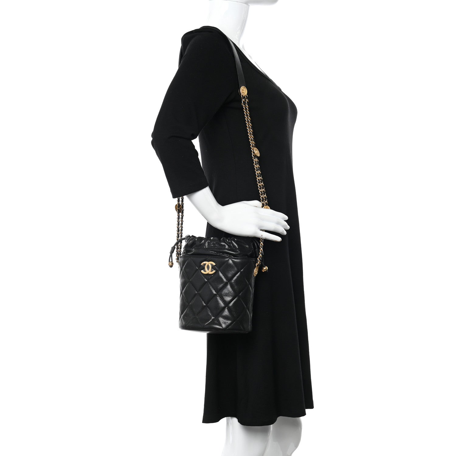 Chanel Caviar Quilted Twist Your Buttons Bucket Bag Black 2 of 11
