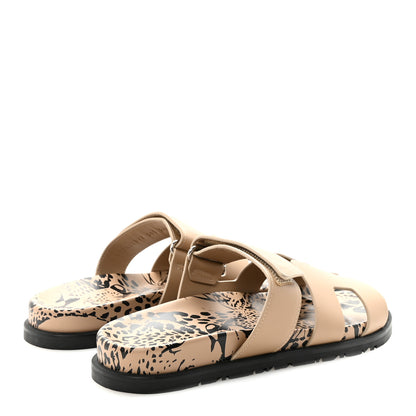 Hermes Calfskin Leopard Womens Chypre Sandals 38.5 Beige Argile 5 of 10