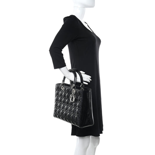 Patent Cannage Large Lady Dior Black