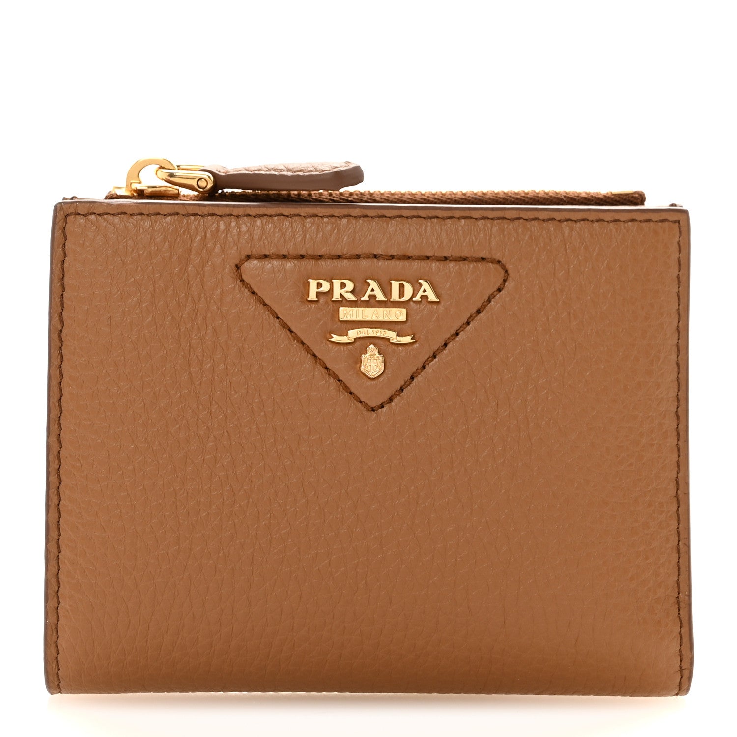 Prada Vitello Daino Triangle Small Wallet Caramel 1 of 7