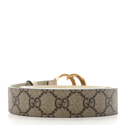 Gucci GG Supreme Monogram Matte Plutone Calfskin Double G 30mm Belt 90 36 Beige Ebony Mystic White 2 of 5