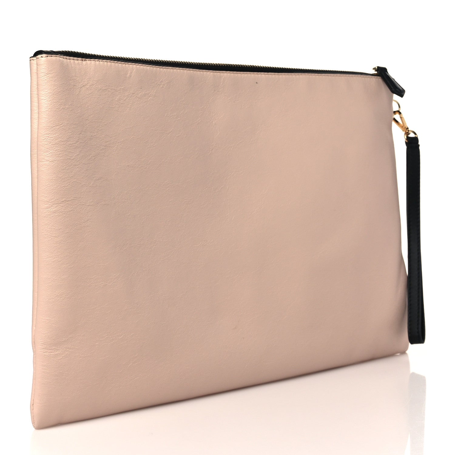 Fendi Vitello Fluffy Grace Logo Embossed Large Flat Pouch Rosa Quarzo Black 3 of 6
