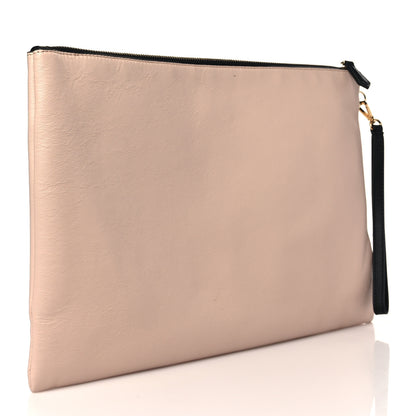 Fendi Vitello Fluffy Grace Logo Embossed Large Flat Pouch Rosa Quarzo Black 3 of 6