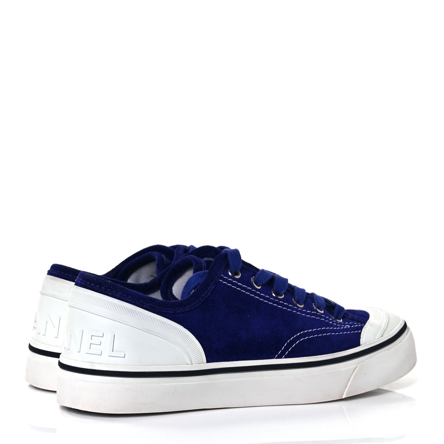 Suede Calfskin Lace Up Cap Toe Sneakers 37 Blue
