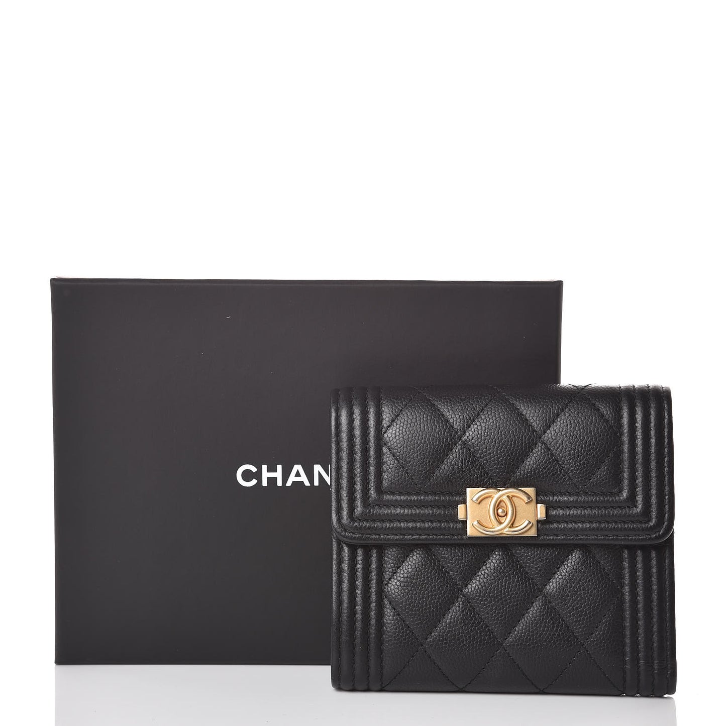 Caviar Quilted Compact Boy Wallet Black