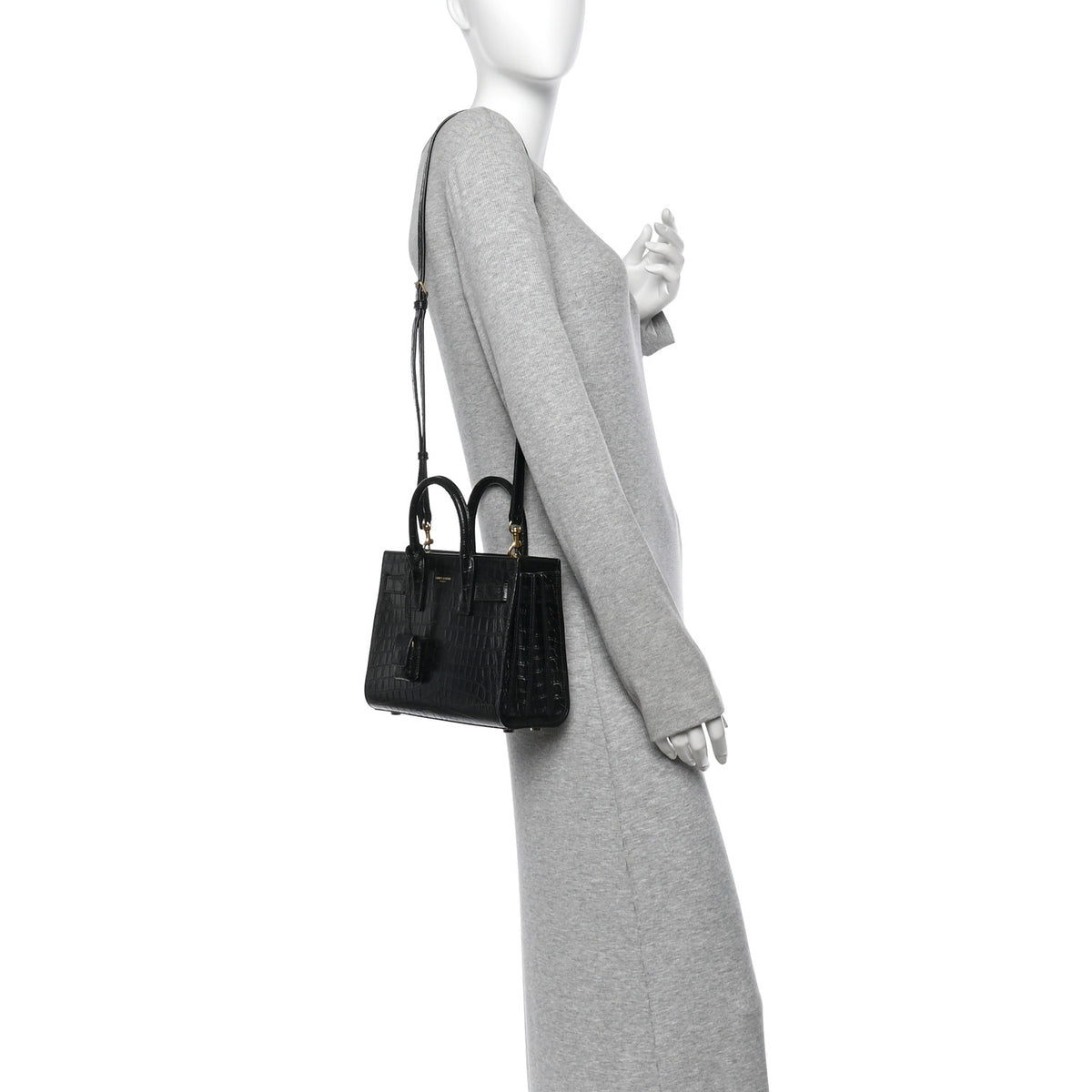 Saint Laurent Calfskin Crocodile Embossed Nano Sac De Jour Black 2 of 14