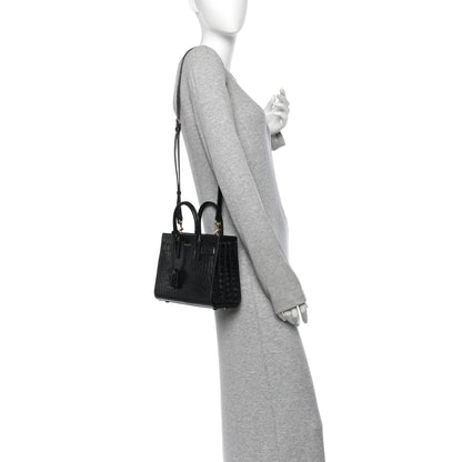 Saint Laurent Calfskin Crocodile Embossed Nano Sac De Jour Black 2 of 14