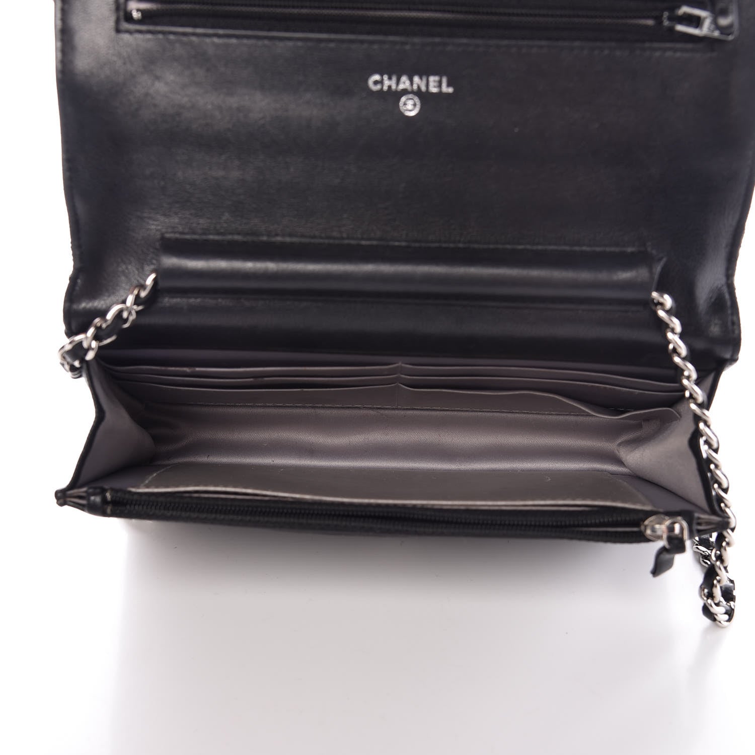 Chanel Lambskin Camellia Embossed Wallet on Chain WOC Black 5 of 11