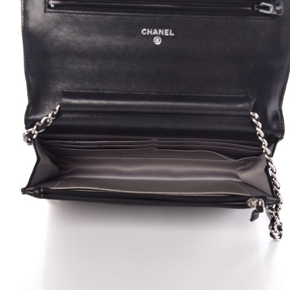 Chanel Lambskin Camellia Embossed Wallet on Chain WOC Black 5 of 11