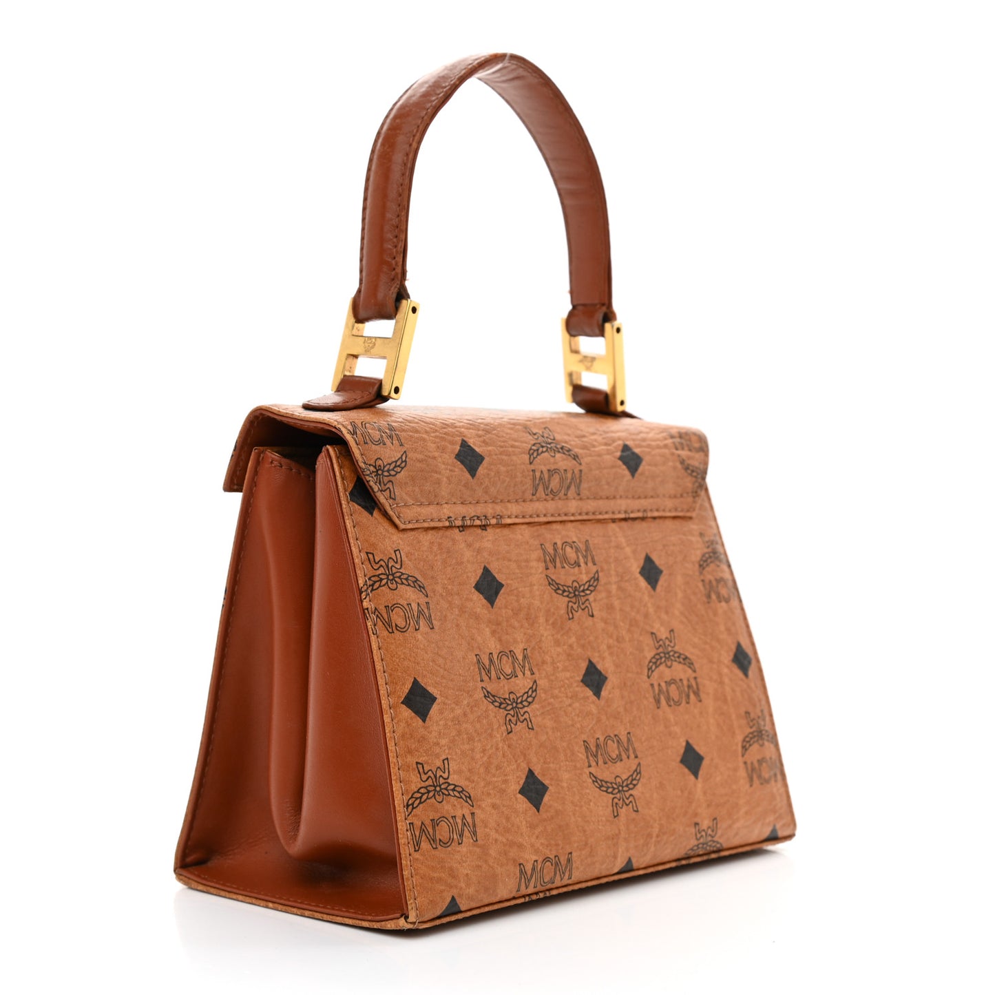 Visetos Mini Heritage Top Handle Satchel Cognac