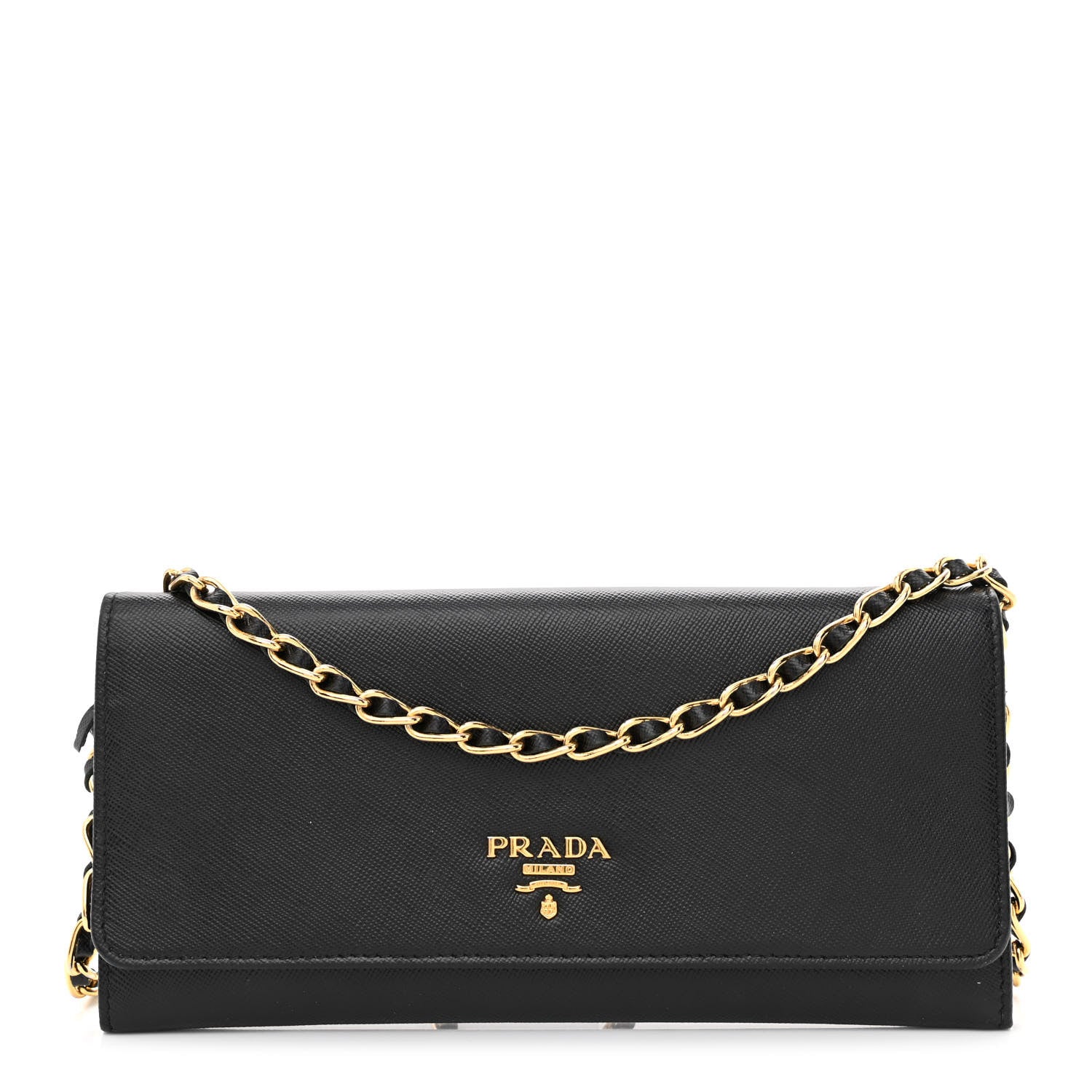Prada Saffiano Metal Oro Chain Wallet Black 1 of 12
